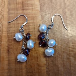 Sterling silver mother-of-pearl & red stone earrings